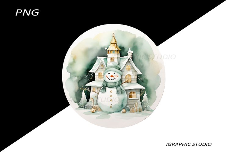 Green Snowman Clipart, Gold and Emerald Chistmas Clipart example image 1