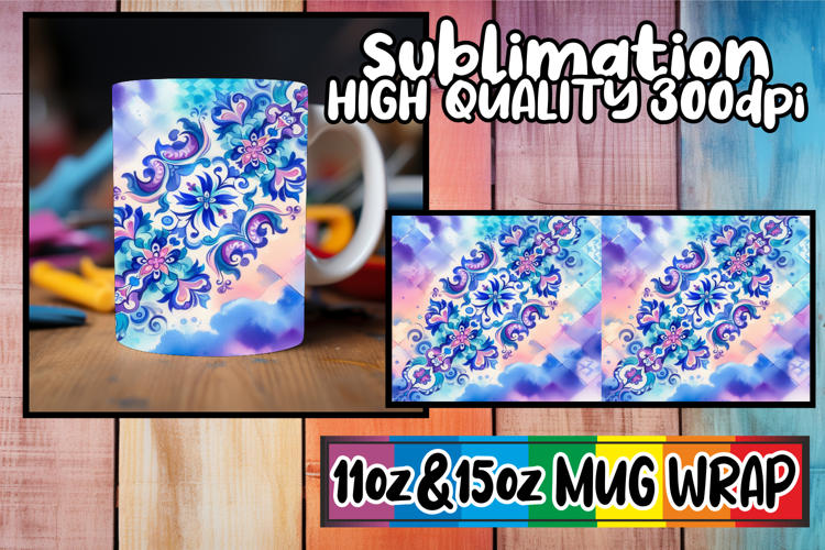 Sweet mornings 11oz 15oz mug wrap, Watercolor Pattern