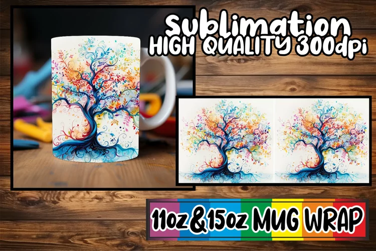 Spring Harmony Mug Sublimation Wrap - Watercolor Design