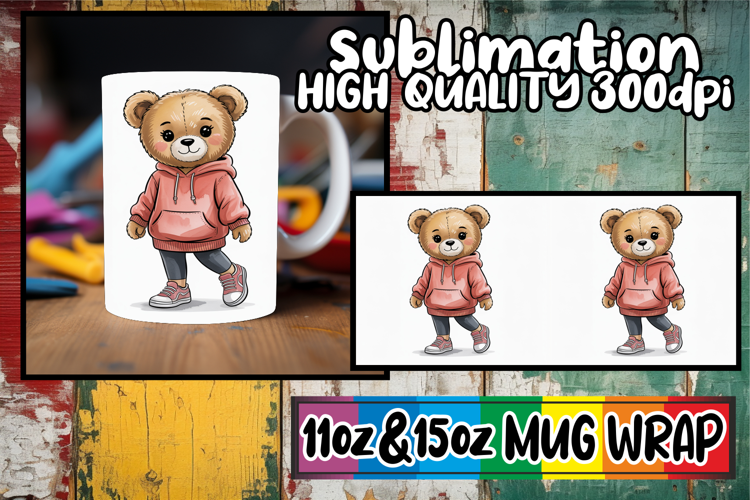 Joyful sunsets 11oz 15oz sublimation wrap, Teddy Bear