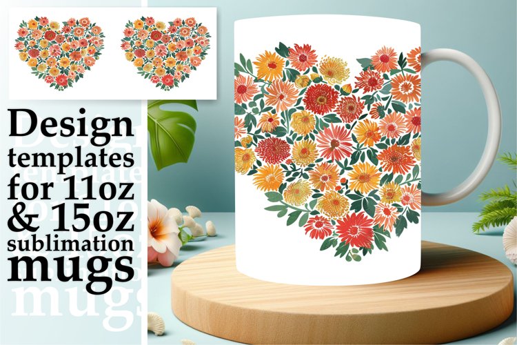 Spring Heart of Flowers Mug Wrap Sublimation