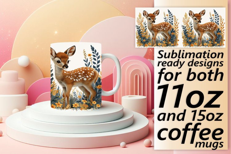 Watercolor Deer Sublimation Mug Wrap Design example image 1