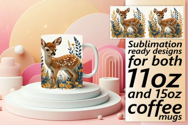 Watercolor Deer Sublimation Mug Wrap Design