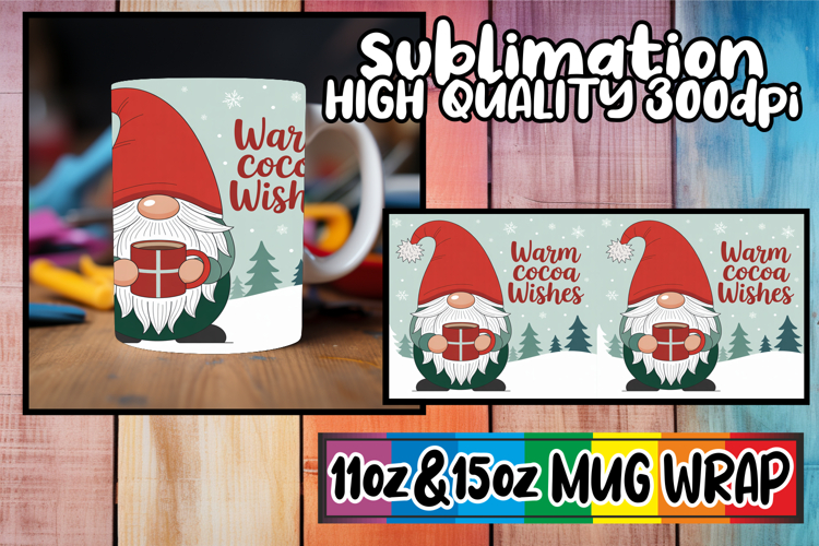Cozy vibes sublimation print wrap, Holiday Gnome
