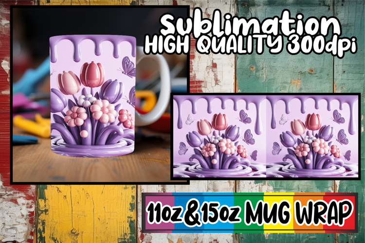 Bright beginnings sublimation mug wrap, 3D Flowers