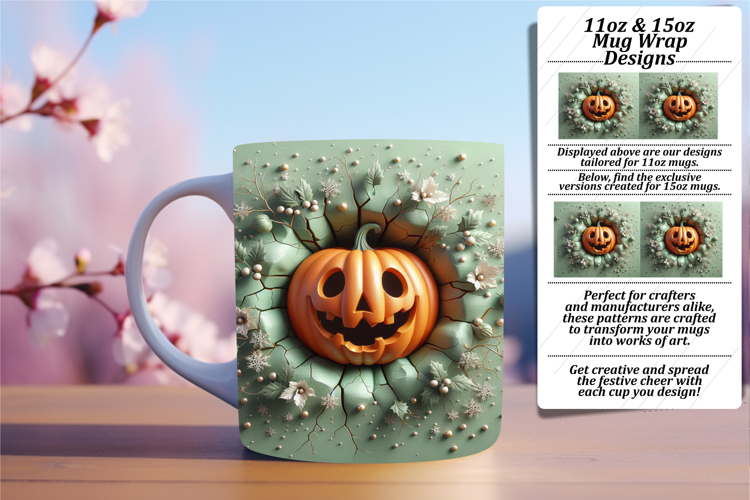 Chic 11oz Mug Wrap Png Artwork , 3D Pumpkin