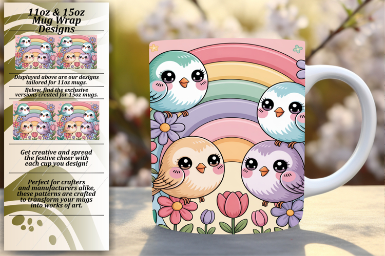 Gift 11oz Mug Wrap Png Artwork , Birds