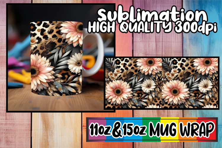 Cheerful thoughts 11oz 15oz sublimation wrap, Leopard Prints