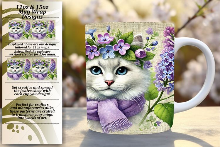 Vibrant 11oz Mug Wrap Png Artwork , Cute Cat