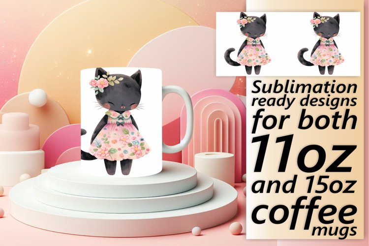 Enchanted Cat Watercolor Mug Wrap - Spring Fantasy