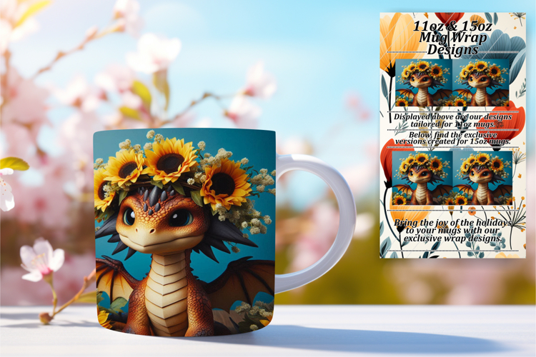 LUXURIOUS 11oz PNG Mug Wrap Template , Dragon