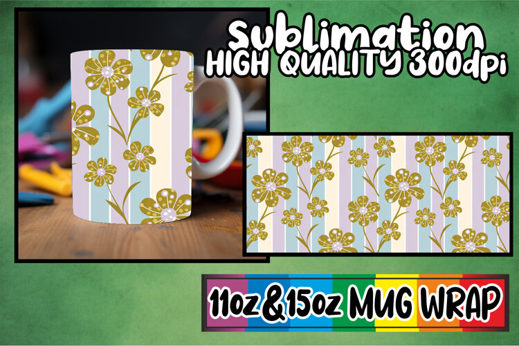 Cozy smiles 11oz 15oz sublimation wrap, Gold Flower example image 1