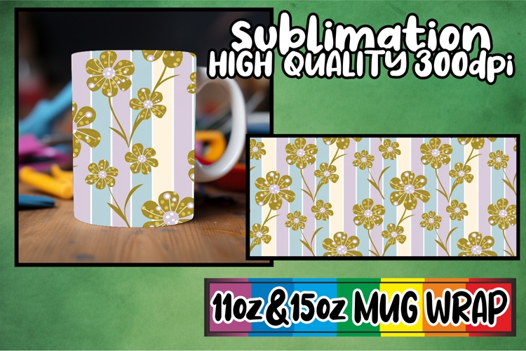 Cozy smiles 11oz 15oz sublimation wrap, Gold Flower