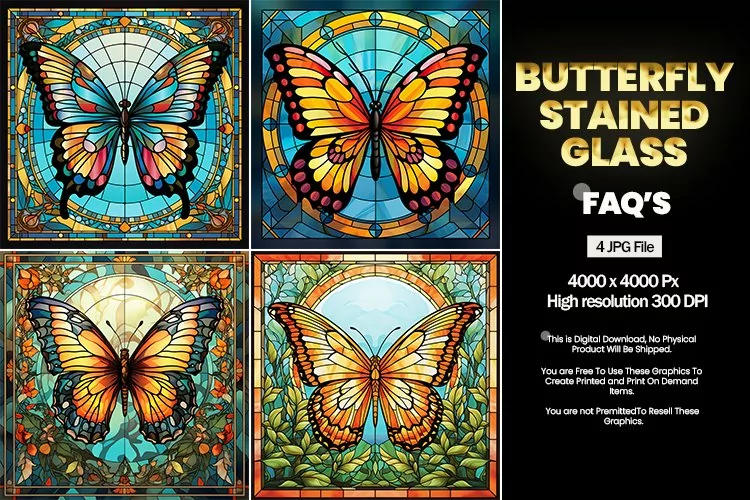 Butterfly Stained Glass Square Coaster - 04 Variations