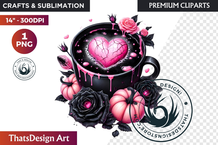 Gothic Halloween Drinks Pink and Black Sublimation clipart