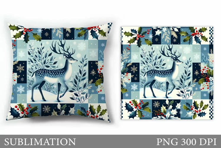 Christmas Deer Pillow Design. Christmas Pillow Sublimation