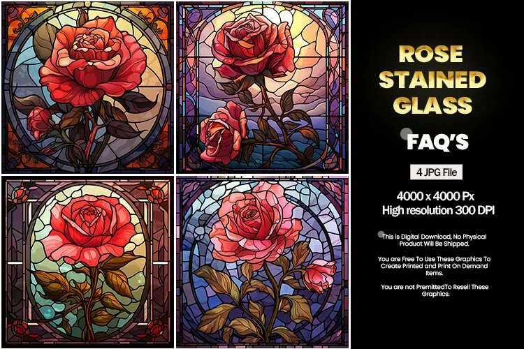 Stained Glass Rose Square Coaster - 04 Variations