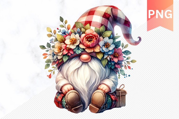 Floral Gnome Sublimation - Gnome Clipart Design