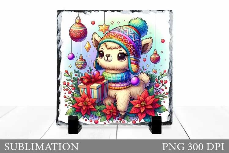 Christmas Lama Sublimation. Christmas Lama Slate Design