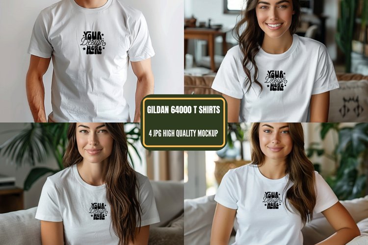 Gildan 64000 Model Mockup, Gildan White TShirt Mockup