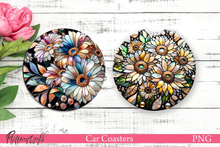 Car Coasters | Pearl Flowers | Sparkling Flowers | Sunflower