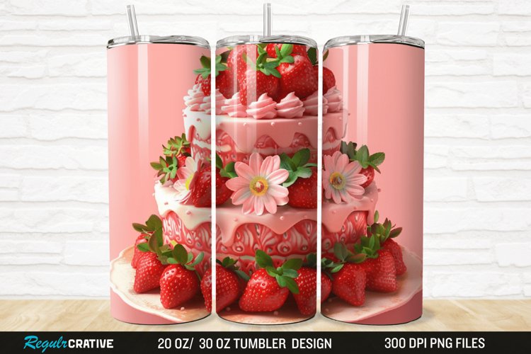 3D Strawberry Cake 20/30oz Skinny Tumbler example image 1