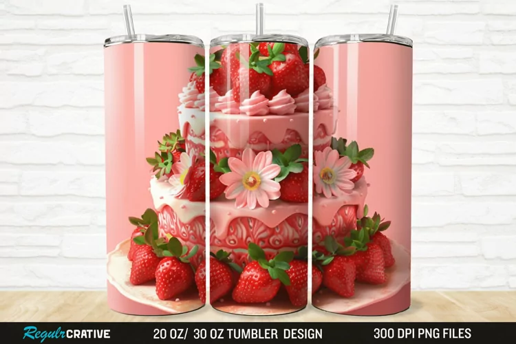 3D Strawberry Cake 20/30oz Skinny Tumbler