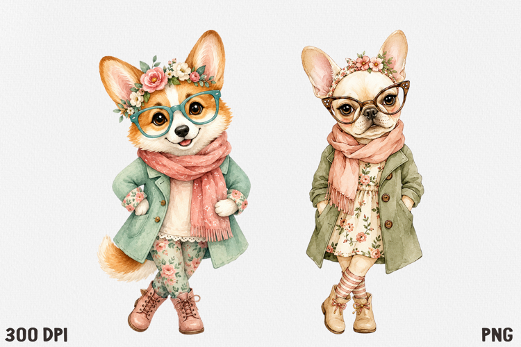 Cute Cottagecore Animal Watercolor Clipart PNG