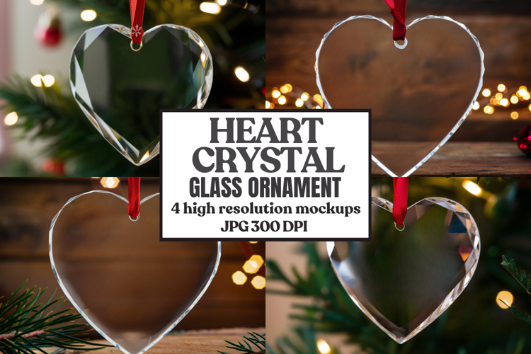 Christmas Heart Crystal Glass Ornaments Mockup