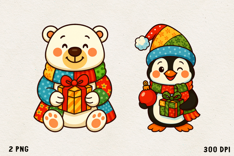 Patchwork Christmas Clipart | Cute Holiday PNG