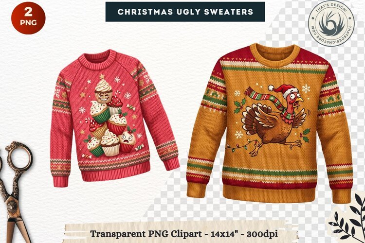Christmas Ugly Sweaters Clipart Holiday Winter Sweater PNG example image 1