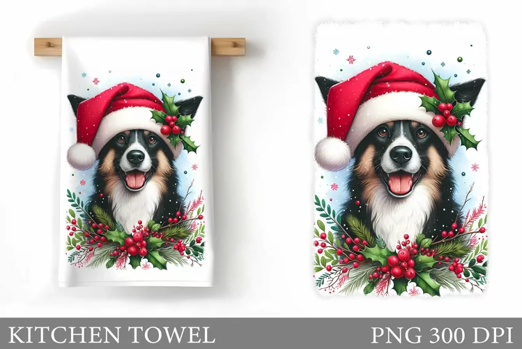 Cute Dog Kitchen Towel. Christmas Dog Kitchen Towel Design