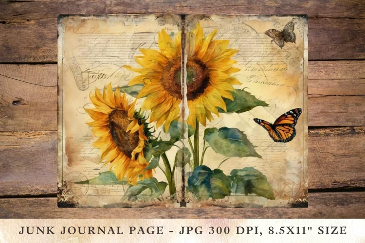 Printable Junk Journal Pages sunflower 2