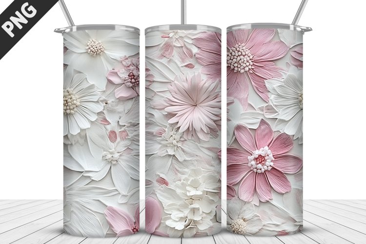 3D White Flowers Tumbler Wrap | Sublimation Design | Tumbler example image 1