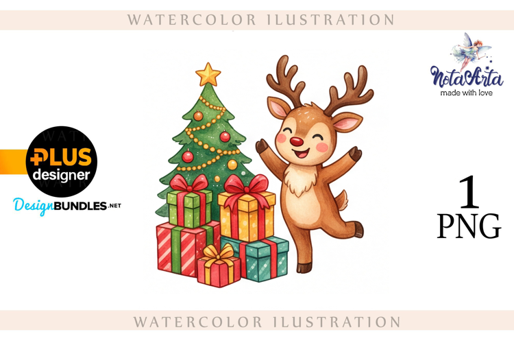 Christmas deer watercolor illustration