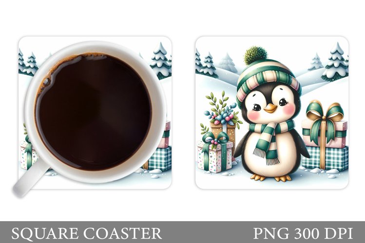 Cute Penguin Coaster Design. Christmas Coaster Sublimation