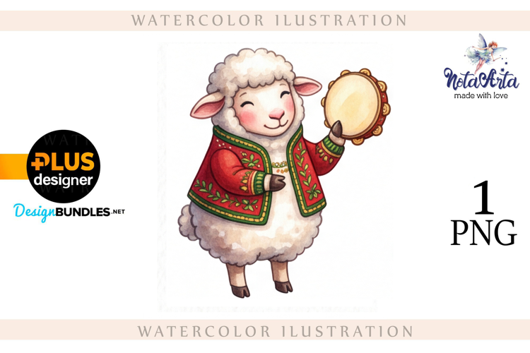 Christmas Sheep in Watercolor Style