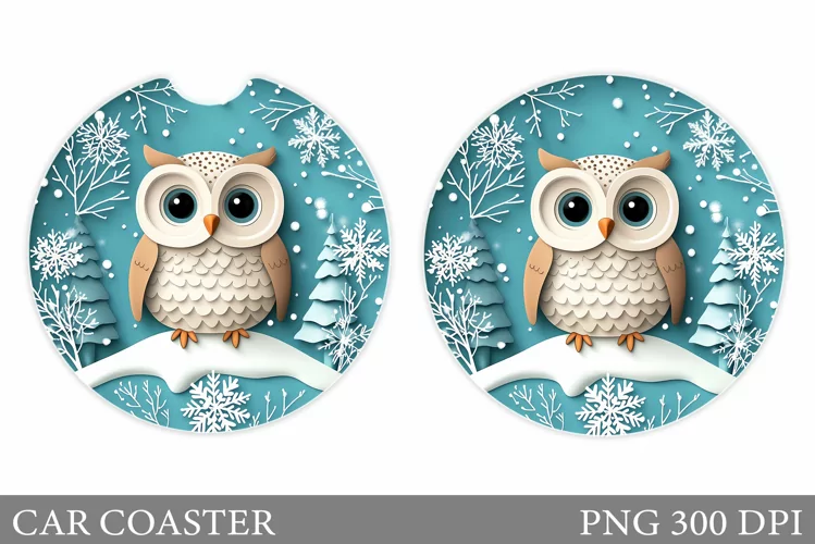 Christmas Owl Car Coaster. Christmas Car Coaster Sublimation