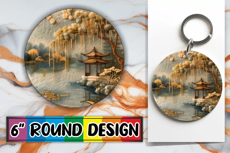Spring Landscape Beauty Circle Kaychain Sublimation Design