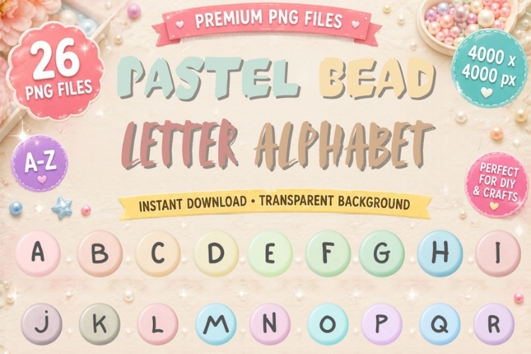 Pastel Bead Alphabet PNG Bundle | Cute Letter Clipart