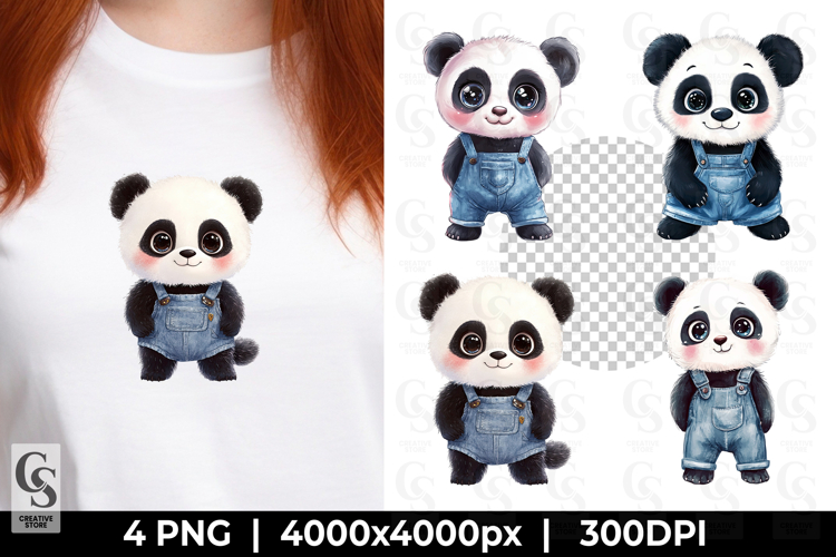 Cute Panda in Overalls Kawaii Animal Clipart Sublimation PNG