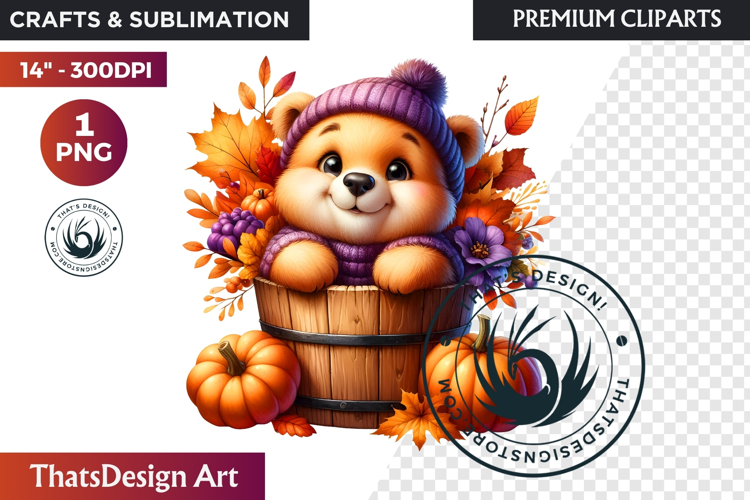 Autumn Cute animal in a bucket clipart Pumpkin thanksgiving