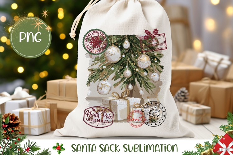 Boho Christmas Tree Santa Sack Design, Merry Christmas Bag