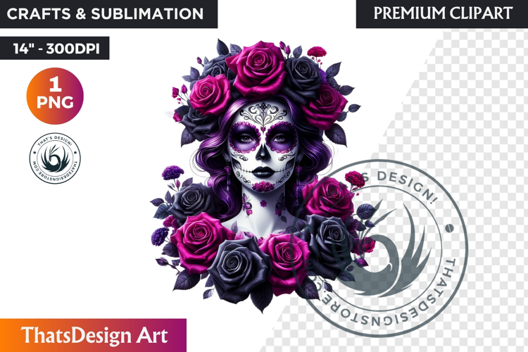 Floral Vibrant la catrina Day of Dead Clipart Sugar skull