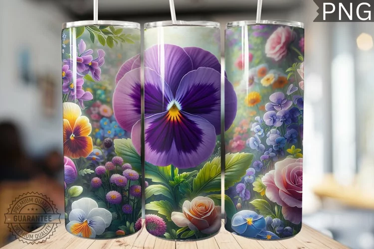 Pansy Flower Tumbler Wrap - Tumbler Design