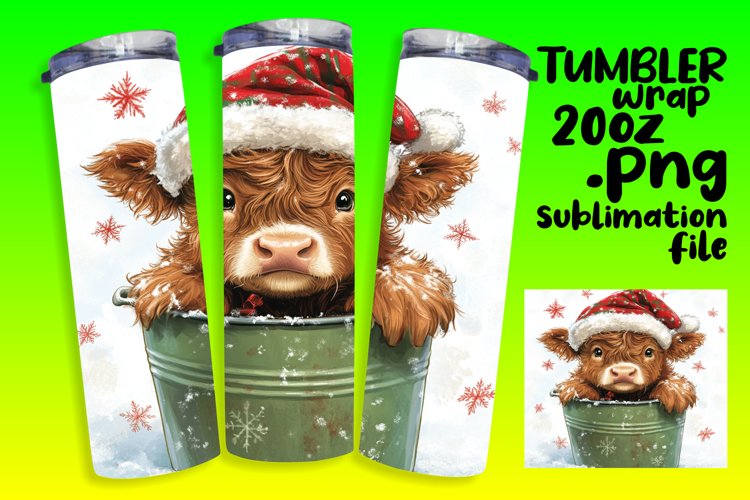Watercolor Christmas Tumbler Wrap - Cute Cow 20oz Sublimatio