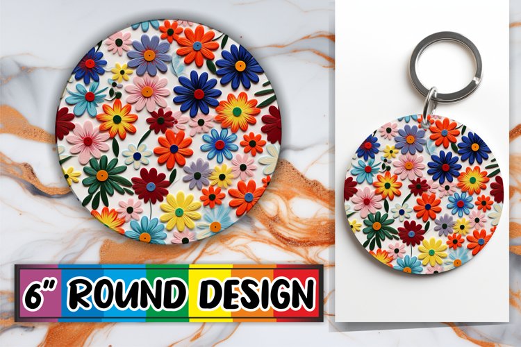Elegant 3D Floral Embroidery Circle - Keychain Sublimation