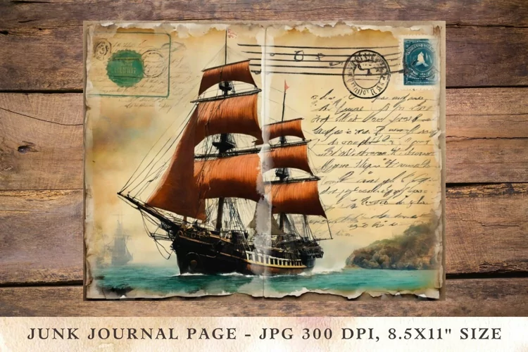 Printable Junk Journal Pages postcard nautical ship 3