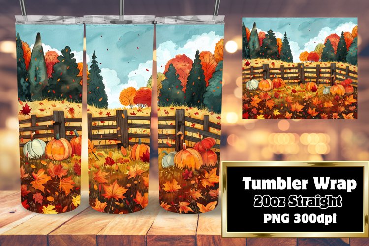 20oz Tumbler Wrap | Autumn Watercolor Scene Sublimation