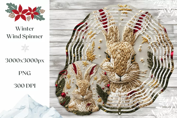 Winter Hare Wind Spinner, Knitted Christmas Hare Spinner PNG